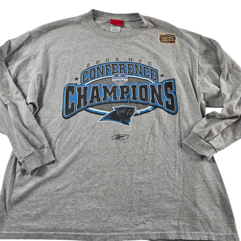 VTG Reebok Carolina Panthers NFC Conference Superbowl Long Sleeve T-Shirt Large
